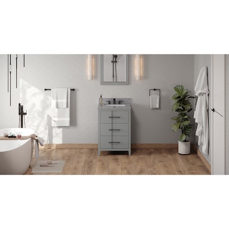 Jeffrey Alexander 24In. Grey Katara Vanity, Steel Grey Cultured Marble Vanity Top, Undermount Rectangle Bowl VKITKAT24GRSGR